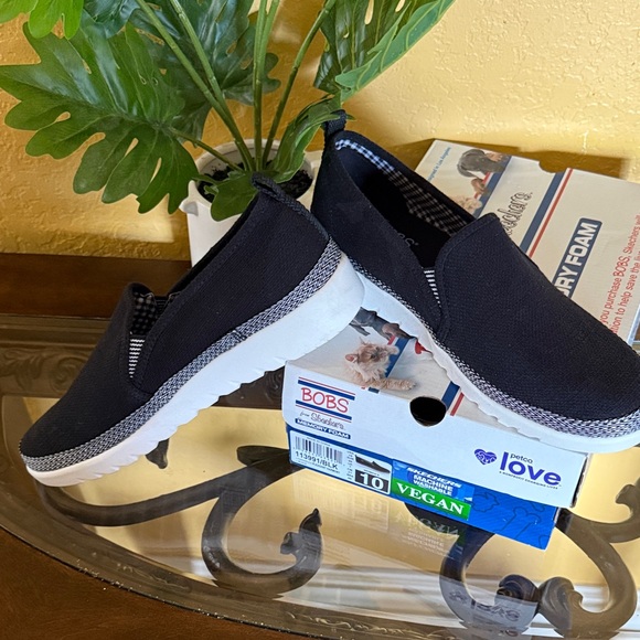 Skechers Shoes - Skechers BOBS Black Vegan Slip-Ons